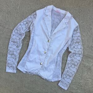 Y2K Opera White Lace Mesh Blazer Top – Size 2